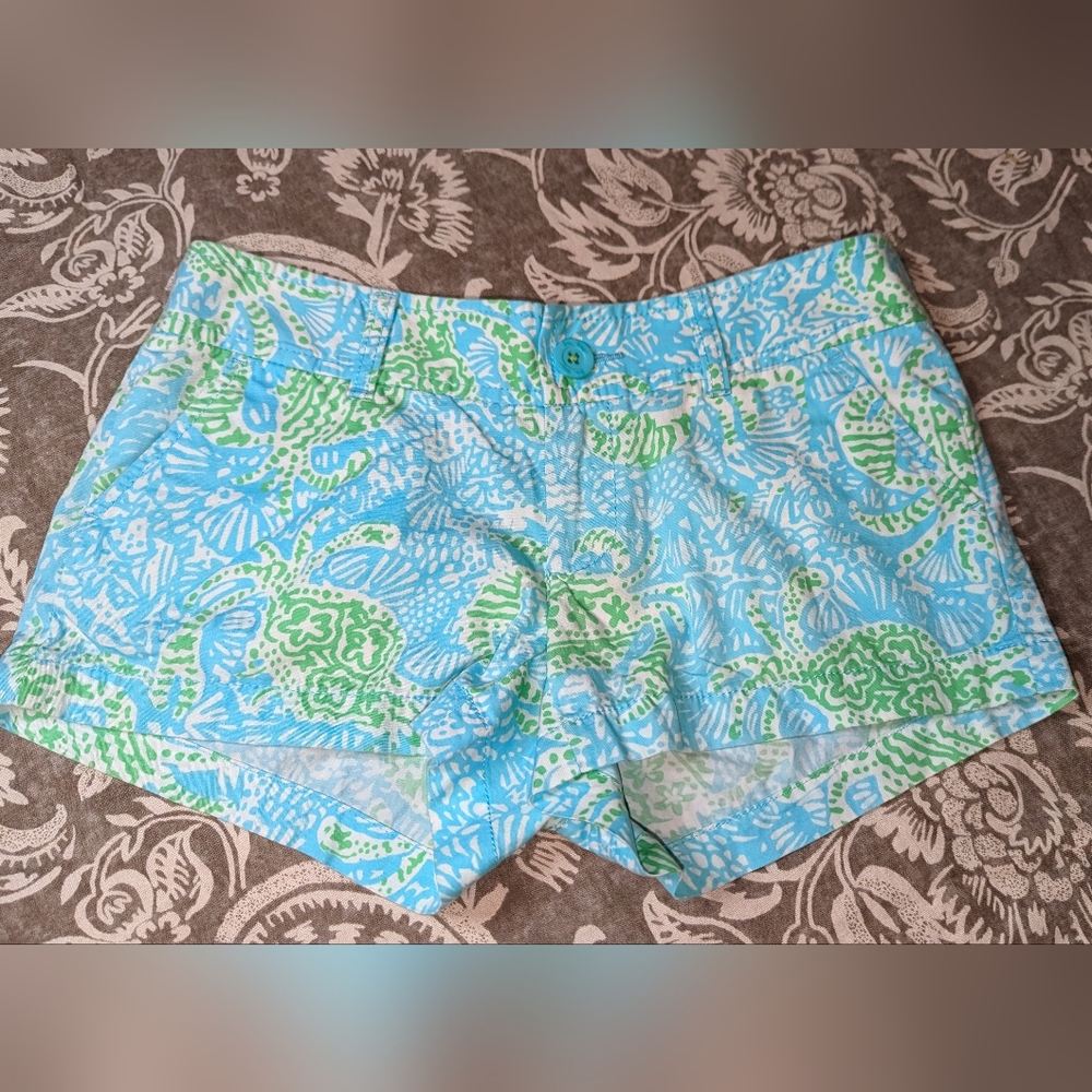 Lilly Pulitzer Sz 0 The Walsh Shorts  Crabs Octopus  Blue White Green